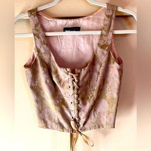 Cottage core Vintage Green and Cream lace Corset